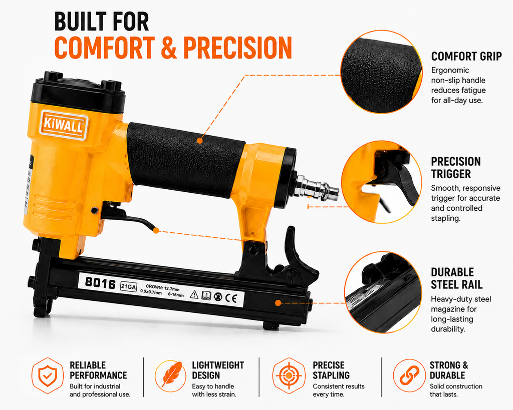 Professional Pneumatic Upholstery Stapler Gun – 80 Series Air Stapler 6-16mm for Furniture & Mattress Work