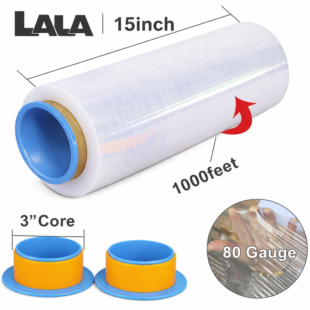Clear Stretch Wrap Industrial Strength 15" x 1000 Ft - 80 Gauge Thick - Clear Plastic Cling, Stretch Film Rolls for Packaging Moving Packing Pallets (Copy)